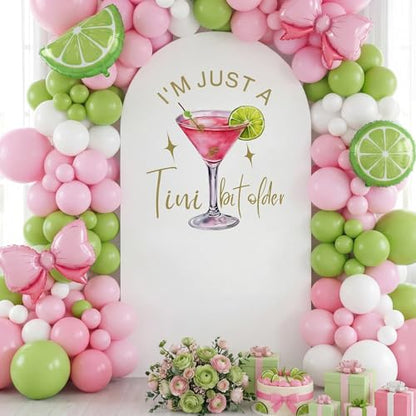 I'm Just a Tini Bit Older Arch Backdrop Cover 6.6ft Spandex Stretchy Covers Pink Bow for Espresso Martini Party Decorations Birthday Bachelorette Anniversary Classy Cocktail Party