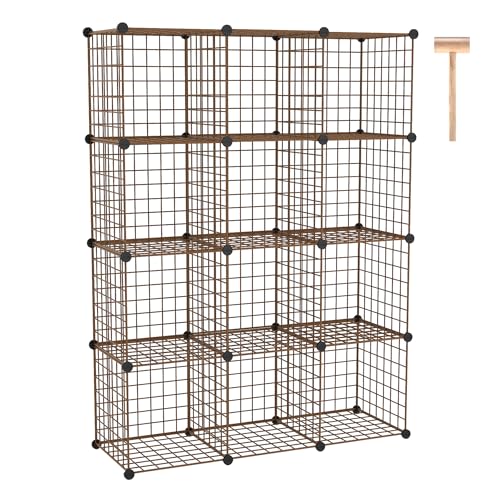 C&AHOME Wire Cube Storage, 12 - Cube Organizer Metal C Grids, Modular Shelves Units, Closet Organizer, Ideal for Home, Office, Living Room, 36.6”L x 12.4”W 48.4”H, Brown UWCS3012R - color: Brown