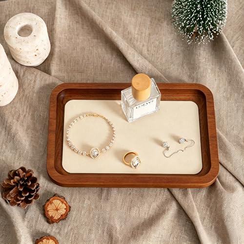 Wooden Jewelry Display Tray Rounded Rectangle Ring Showcase Stackable Elegant Bracelet Watch Jewelry Organizer for Personal Use and Commerce (Old Lace, Medium-W 3.9'' x H 0.6'' x L 7'') - color: Old Lace, size: Medium-W 3.9'' x H 0.6'' x L 7''