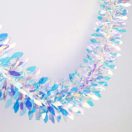 Iridescent Hanging Decorations Garland, 6ft Long Roll Shiny Foil Metallic Banner for Christmas, Bridal Shower, Wedding, Birthday, Frozen Theme Party, Fairy Princess Rainbow Show Decoration - color: Iridescent Thick Garland