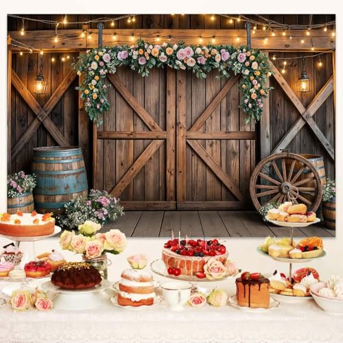 5x3ft Country Wedding Photography Backdrop Rustic Barn Door Photography Backdrop Farmhouse Pink Flower Cabin Wooden Birthday Baby Shower Wedding Bridal Party Banner Photo Booth Props Background - color: Multi1, size: 5X3FT