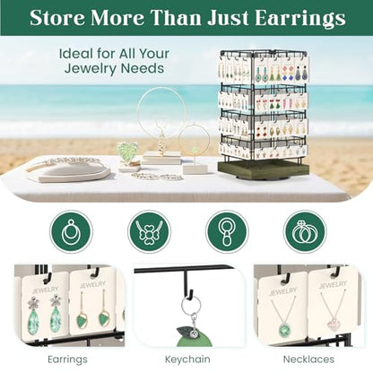 EsLuker.ly Rotating Earring Display Holder Stand for Vendors Events Selling, Large Capacity 64 Hooks Jewelry Rack with Wooden Base for Earring Card Sales, Enhances Retail Visibility(Rustic Gray) - color: Rustic Gray+Black