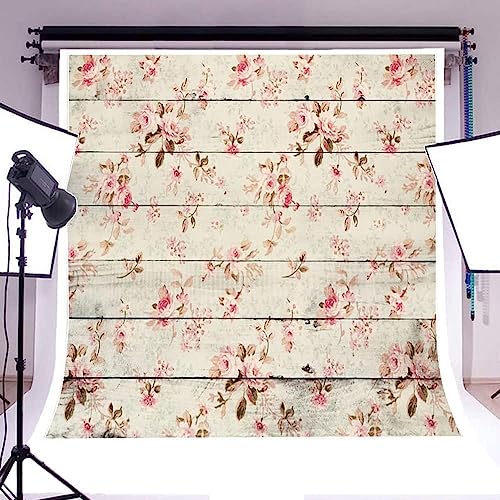 AOFOTO 8x8ft Vintage Wooden Plank Flowers Photography Background Mother's Day Rustic Floral Wood Board Backdrop Mum Lady Girl Kid Baby Retro Artistic Portrait Photoshoot Studio Props Vinyl Wallpaper - size: 8x8ft