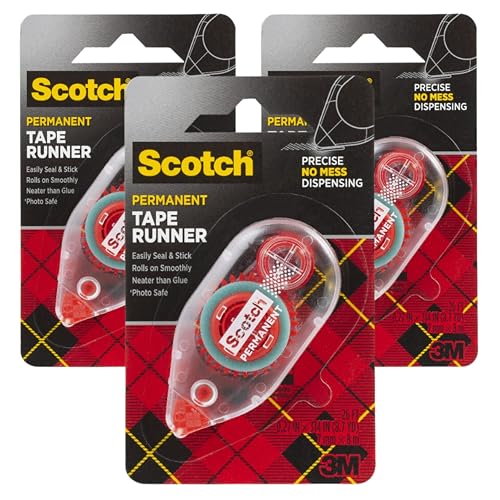 Scotch 6061 Scotch Double Sided Adhesive Roller Tape Runner, Permanent, Acid-Free, Photo-Safe Adhesive for Scrapbooking, Photo Mounting, and Crafts, 0.27 in x 26 ft per Roller, Pack of 3 - size: 3-Pack