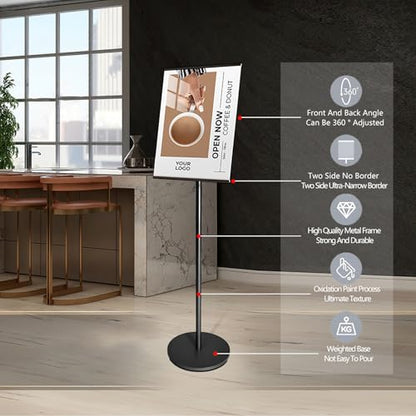 Adjustable Pedestal Floor Standing Sign Holder Stand,Outdoor Indoor Standing Display Poster Holder Stand For Businesses,Advertising,Menu,Guide signs A3(11.7x16.5in)-Black - size: A3(11.7x16.5in)