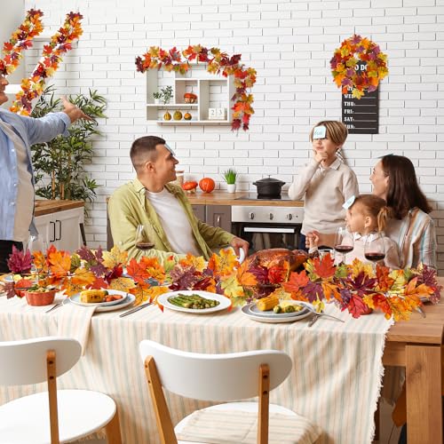 Helimoto 8 Pack Fall Mantle Garland, 47.2 FT Fall Garland, Artificial Maple Outdoor Autumn Leaves Garlands, Hanging Fall Decorations for Home Thanksgiving Decor Wedding Party Wall Fireplace Mantle - color: Dark Brown, size: 8 Pcs
