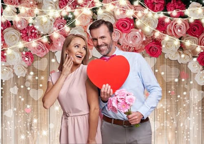 7x5ft Rustic Floral Wooden Wall Backdrop Wall for Women Family Photography Background Rose Flower Wooden Party Decoration for Birthday, Wedding, Baby Showers Valentine’s Day Photo Booth Props - size: 7x5ft