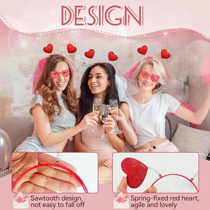 Zddaoole 24 Pcs Valentine's Day Heart Headband and Heart Shape Sunglasses,Red Romantic Head Bopper,Valentines Photo Prop Headbands for Wedding,Engagement,Anniversary,Birthday Party Favor