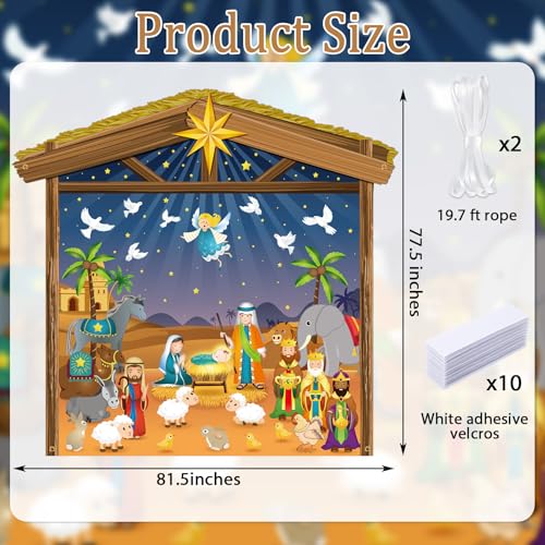Panelee 7 X 6.5 Ft Christmas Nativity Scene Backdrop Decorations Christian Birth of Jesus Backdrop Banner Photo Booth Props for Garage Door Wall Decor Religious Winter Holiday Party Supplies - style: Cute