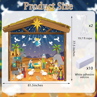 Panelee 7 X 6.5 Ft Christmas Nativity Scene Backdrop Decorations Christian Birth of Jesus Backdrop Banner Photo Booth Props for Garage Door Wall Decor Religious Winter Holiday Party Supplies - style: Cute