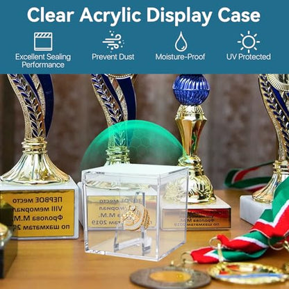 16 Pcs Championship Ring Display Case, 2.17 Inch Acrylic Single Ring Holder with Wooden Stand Base, Small Clear Football Baseball Rings Holder Display Box for Sports Fan Super Bowl Souvenirs