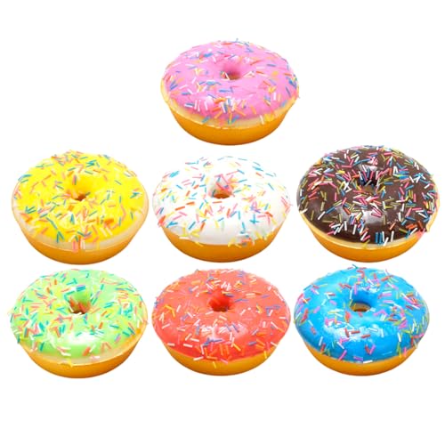 7Pcs Fake Donuts, Artificial Soft PU Realistic Donut Decor, Non-Edible Display Props Doughnuts Cakes Desserts Food Bread for Bakery Shop Wedding Photography Decoration Model Kitchen
