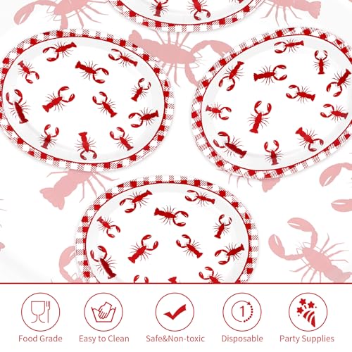 Grencian 50Pcs Crawfish Boil Oval Paper Plates 10" X 12" Disposable Red Grid Pattern Crawfish Party Plates Crawfish Tableware for Lobster BBQ Gathering Picnic Cookout Carnival Birthday Decorations - style: 50Pcs Crawfish Oval Kit