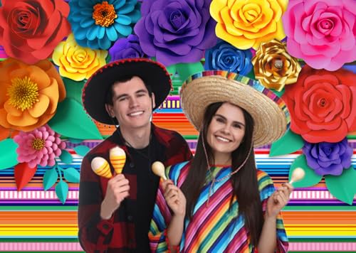 Mexican Theme Party Striped Backdrop Fiesta Cinco De Mayo Paper Flowers Background Party Decoration for Cake Table Decor Photo Booth 8X6FT 071 - size: 8′x6′