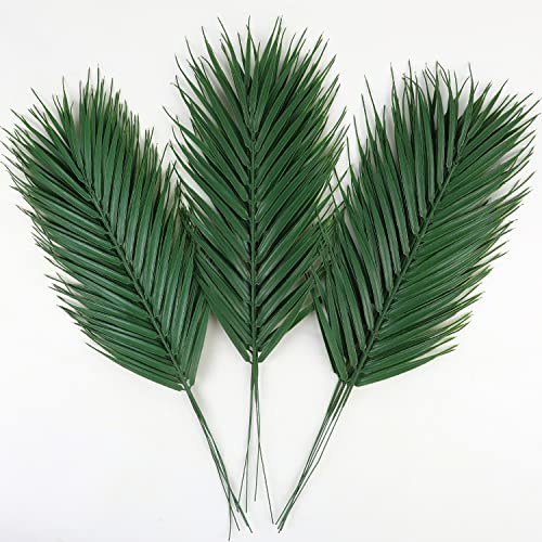 CCINEE 16 PCS Artificial Palm Leaves, Faux Large Palm Fronds Fake Tropical Plant Simulation Safari Leaves with Stems for Home Hawaiian Luau Party Jungle Beach Theme Party Decoration - color: Green/16pcs