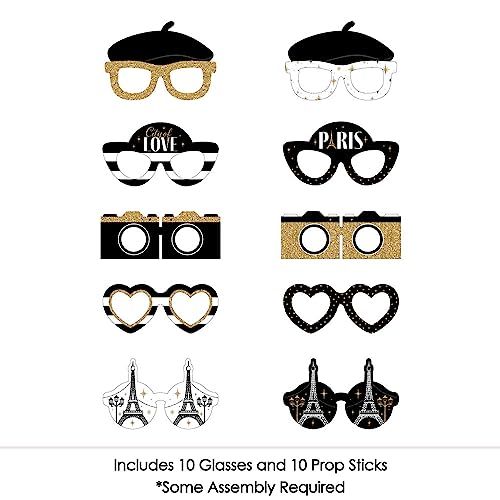Big Dot of Happiness Stars Over Paris Glasses - Paper Card Stock Parisian Themed Party Photo Booth Props Kit - 10 Count