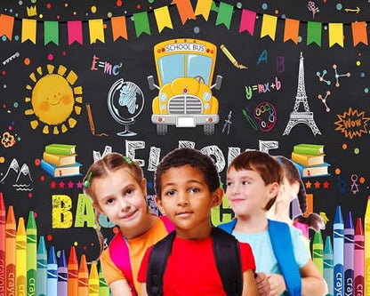 Welcome Back to School Backdrop 10x8ft Cartoon School Bus Photo Background for Photoshoot Fabric Photography Backdrop Online Teaching Background Teachers Students Photocall Backdrop - color: School Bus, size: 10x8ft