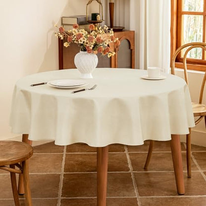 Seenus Textured 60 Inch Beige Round Tablecloth fits 30'' to 48'' Table, Water Resistant and Wipeable Circular Tablecloth, Anti-Scratch Faux Linen Fabric for 2-4 Seats Dining Table Kitchen Patio - color: Beige, size: 60" (Round)
