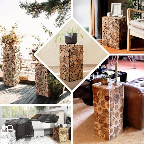 Efavormart 36 inch Natural Wooden Slices Pillar Pedestal Stand, Extra Tall Heavy Duty Rustic Wood Riser Column for Grand Entrances and Boutique Retail Displays - size: 36"