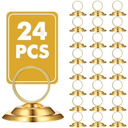 MotiMind 24 Pcs Table Number Holders-Metal Place Card Holders Table Number Stands Tabletop Sign Stands for Photos, Menu, Memo, Notes, Wedding, Restaurant, Banquet, Birthday(Gold) - color: Gold
