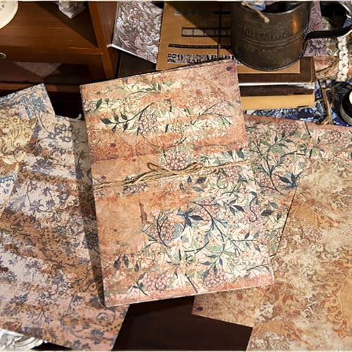 20 Sheets Vintage Background Paper, Traditional Gorgeous Leaves Flowers Decorative Papers, Retro Floral Paper for Journaling Scrapbooking Letter Gift Wrap Decorations - color: Orange