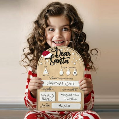 Dear Santa Photo Board | Christmas Photo Prop with Dry Erase Marker - Personalized Holiday Keepsake for Kids | Black