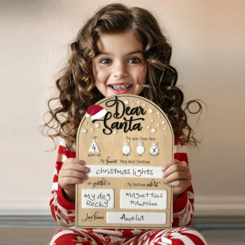 Dear Santa Photo Board | Christmas Photo Prop with Dry Erase Marker - Personalized Holiday Keepsake for Kids | Black