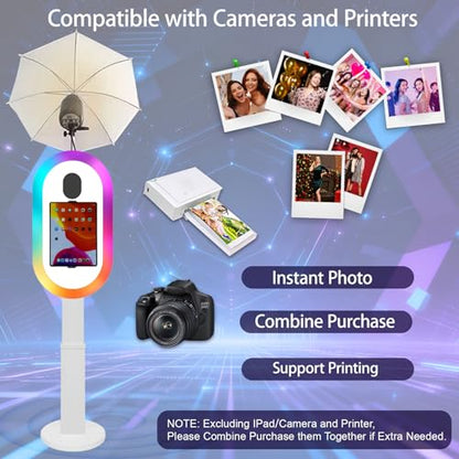 Soft-Light Umbrella Photo Booth Shell Compatible with iPad Tablet 10.2''-13'' Selfie Protable iPad Photo Booth Machine with Flight Case (White, Machine+Printer) - color: White, size: Machine+Printer