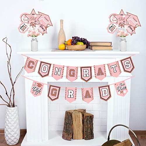 2026 Rose Gold Graduation Banner - No DIY Required Graduation Party Supplies Decorations Grad Banner for College, High School Party (Rose Gold Congrats Grad) - color: Rose Gold