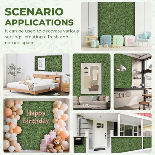 Artificial Grass Wall Panel Screen: 10"x10" 24P (16.8 sqft) UV-Anti Faux Boxwood Panels for Indoor Outdoor Green Wall Decor, Privacy Fence, Patio, Balcony, Party Backdrop - size: 10"x10" 24P