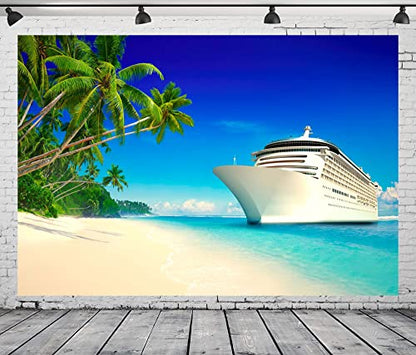 BELECO Luxury Cruise Ship Backdrop Fabric 12x10ft Cruise Backdrop for Photography Tropical Ocean Island Caribbean Sea Palm Trees Summer Hawaii Luau Photo Background Birthday Wedding Photoshoot Props - size: 12x10FT