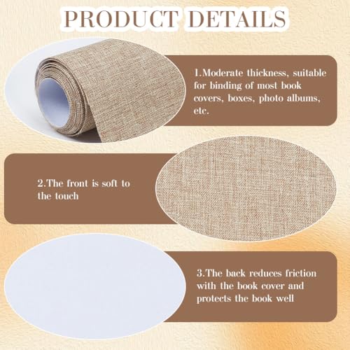 CRASPIRE 51 x 11.8 Inch Book Binding Cloth Tan Fabric Book Cover Surface Paper Backed Linen Polyester Fabric Woven Bookcover for Books Album Scrapbooking Archival DIY Covering Bookbinding Protector - color: Tan-2