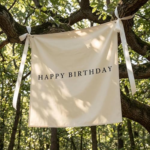 Oudain 59x59 Inch Happy Birthday Burlap Banner, Fabric Party Decorations Backdrop, Boho Rustic Photo Props Sign with Hanging String for Birthday Party Indoor Outdoor Yard Wall Decor - size: 59x59 Inch, style: Happy Birthday