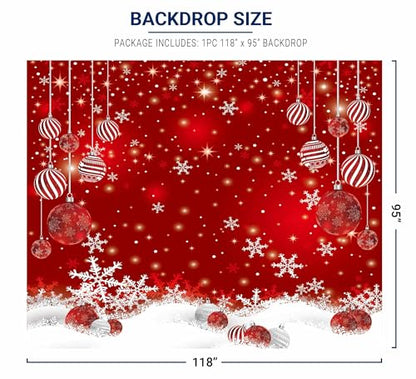 Allenjoy 10 x 8 FT Red Christmas Sparkle Bokeh Snowflakes Photography Background Xmas Party Decor Backdrop for Photo Studio Prop Supplies - size: 118 x 95 in