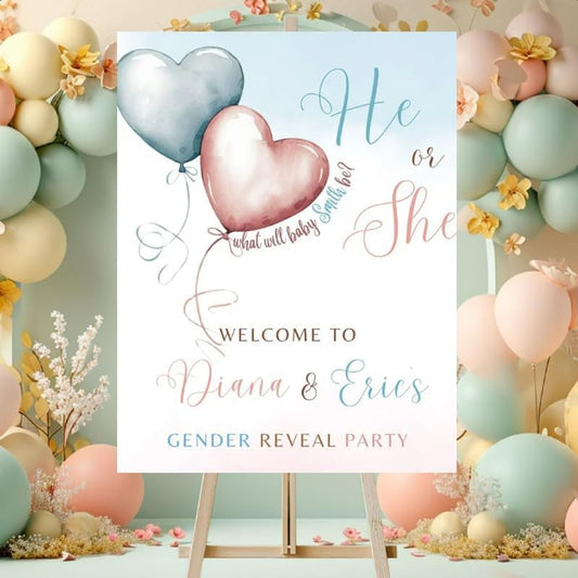 Personalized Gender Reveal Welcome Sign, Custom He or She Baby Shower Party Banner, Custom Gender Reveal Decorations, Pink Blue Signs for Boy or Girl, Baby Announcement Party Decor Ideas Poster - color: 0