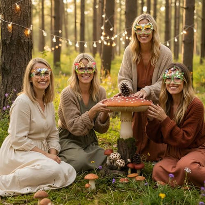 Pajean 36 Pcs Enchanted Forest Party Decorations Mushroom Themed Eyeglasses Wild Mushrooms Paper Glasses Photo Booth Props Frame Favors for Woodland Shower Birthday Party Decor Supplies - style: Mushroom