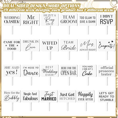 Beeveer 24 Designs Wedding Party Decorations Photo Booth Props Double Sided 13.4 x 5.5 Inch White Bridal Shower Photo Booth Props PVC Printing for Weddings Marriage Engagement Party Supplies