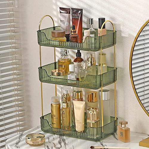 shuang qing 3 Tier Bathroom Counter Organizer Countertop Storage, Cosmetics Skincare Shelf Organizer, Makeup Organizer Perfume for Dresser Vanity Tray, Spice Rack Organizer for Kitchen - Green - color: Gem Green, size: Standard-3 Tier