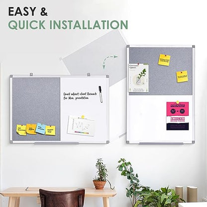 Combination Magnetic Whiteboard & Fabric Board,Dry Erase Board Bulletin Board 36x24inches Combo Vision Board for Wall,Home,School,Office - color: Grey-vertical, size: 36"W x 24"H