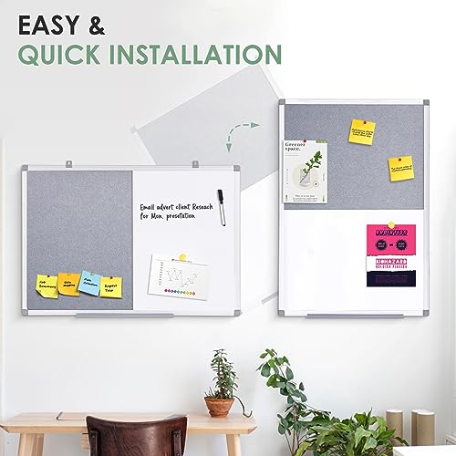 S SWANCROWN 2 in 1 Combo Board Magnetic Whiteboard & Felt Board,Dry Erase Board Bulletin Board Vision Board for Wall,Home,School,Office,24x18inches - color: Grey-vertical, size: 24"W x 18"H