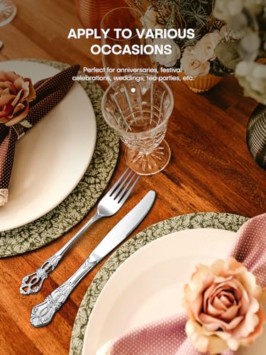 Stapava 40 Pcs Gorgeous Retro Royal Silverware Set, Stainless Steel Cutlery Flatware Set for 8, Include Forks Spoons and Knives set, Dishwasher Safe Utensils Set, Mirror Polished - style: Retro Royal Silver