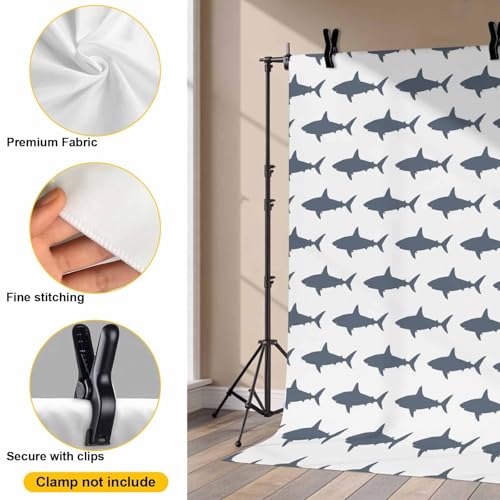 Sharks Backdrop for Photography, Cartoon Animals Texture Modern Style Photo Backdrop Portrait Background Party Banner Photo Backgrounds for Studio Booth Props, 10x8ft - color: Mist Blue White, size: 10x8FT