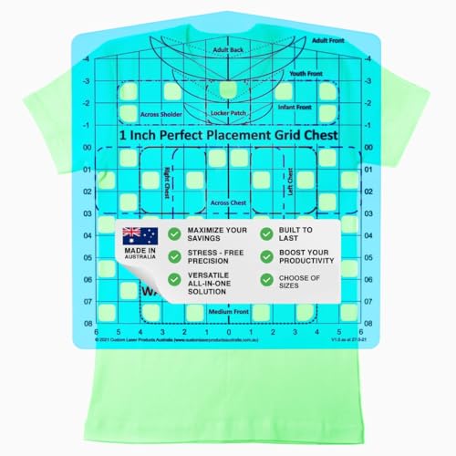 T-Shirt Ruler Guide — Chest Placement — Shirt Alignment Tool for Heat Press — HTV, DTF and Embroidery — Left Chest, Pocket and Custom Positions — Clear PETG — Made in Australia