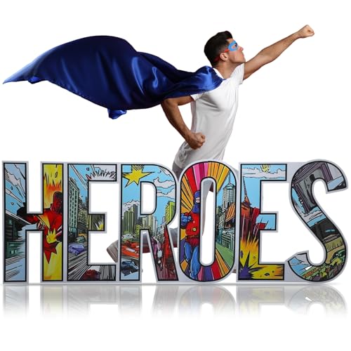 Bucherry 7.7ft Heroes Comic Letter Cardboard Cutout Stand up Life Size Hero Themed Party Decoration Backdrop Photo Props Stand up for Theme Activities Supply - size: 7.7ft, style: Heroes Comic Letter