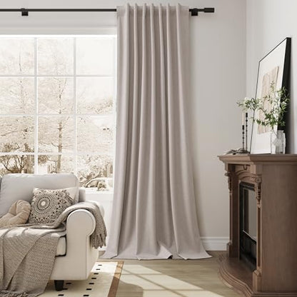 Guken Apricot Linen 100% Blackout Living Room Drapes Curtains 84 Inch Length 2 Panels Set Rustic Elegant Black Out Thermal Insulated Back Tab Hook Belt Curtain for Dining Room Nursery 52x84 7Ft - color: Apricot, size: 52"W x 84"L (Pack of 2)