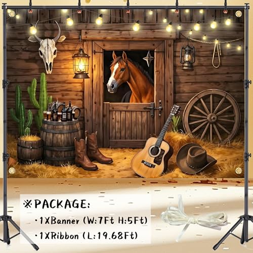 Western Photo Backdrop for Photoshoot 7x5Ft Cowboy Backdrop Wild West Wooden Barn Horse Photo Background Rodeo Theme Party Decorations for Adult Photoshoot Supplies - color: Western, size: 7x5 Ft