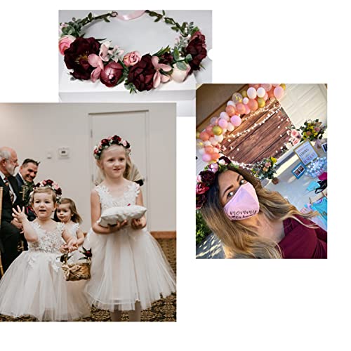 Vividsun Bridal Green Leaf flower Crown Eucalyptus Floral Headband Wedding Festivals Photo Props (Burgundy) - color: Burgundy