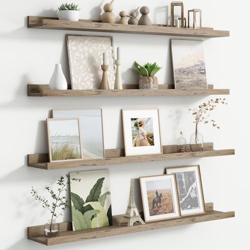 FLYJOE Floating Picture Ledge Shelves for Wall Set of 4, 36 Inch Wall Shelves with Lip Long Large Nursery Book Shelf for Toys Storage Kids Bookshelf Wall Mounted Living Room Bedroom Decor Frames - color: Grey, size: 36'', Set of 4