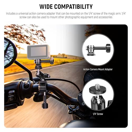 Neewer Action Camera Pole Mount with Two 360° Ball Heads 1/4" Screw Action Camera Adapter, Holder Clamp for Motorcycle Bike Handlebar, Compatible with GoPro Hero13 12 11 10 9 Max360 Insta360 DJI Osmo - style: GP-10