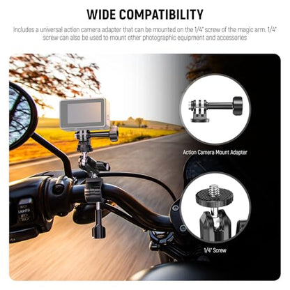 Neewer Action Camera Pole Mount with Two 360° Ball Heads 1/4" Screw Action Camera Adapter, Holder Clamp for Motorcycle Bike Handlebar, Compatible with GoPro Hero13 12 11 10 9 Max360 Insta360 DJI Osmo - style: GP-10